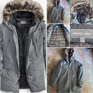 Michael KORS $349 Heather Mens Gray Parka Faux Fur MED NWOT